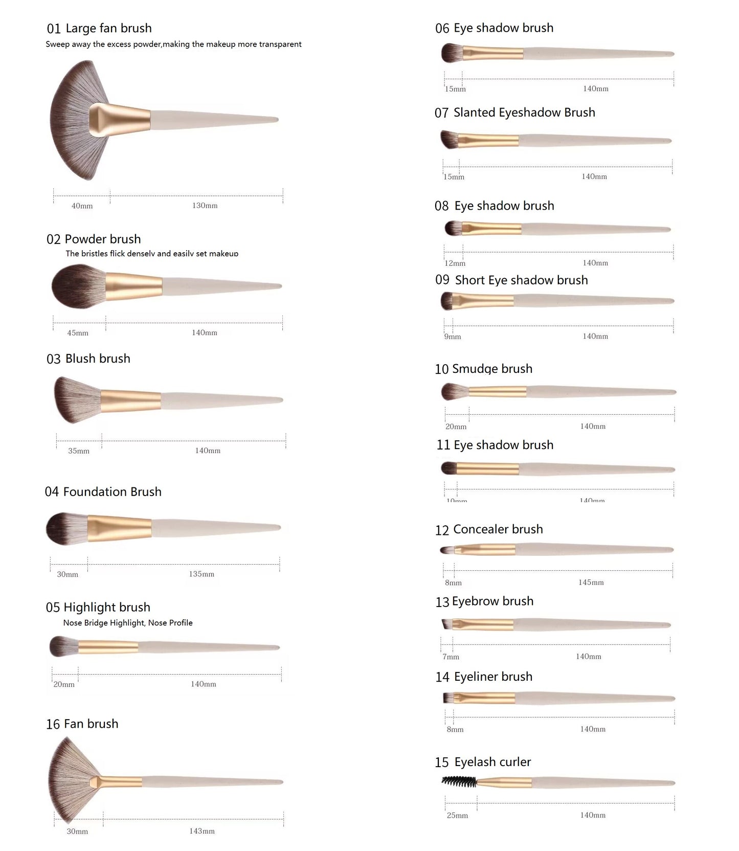JIYUERLTD Luxe Makeup Brushes Collection - 16pcs Premium Makeup Brush Set Concealer Eye Shadow Blush Pack