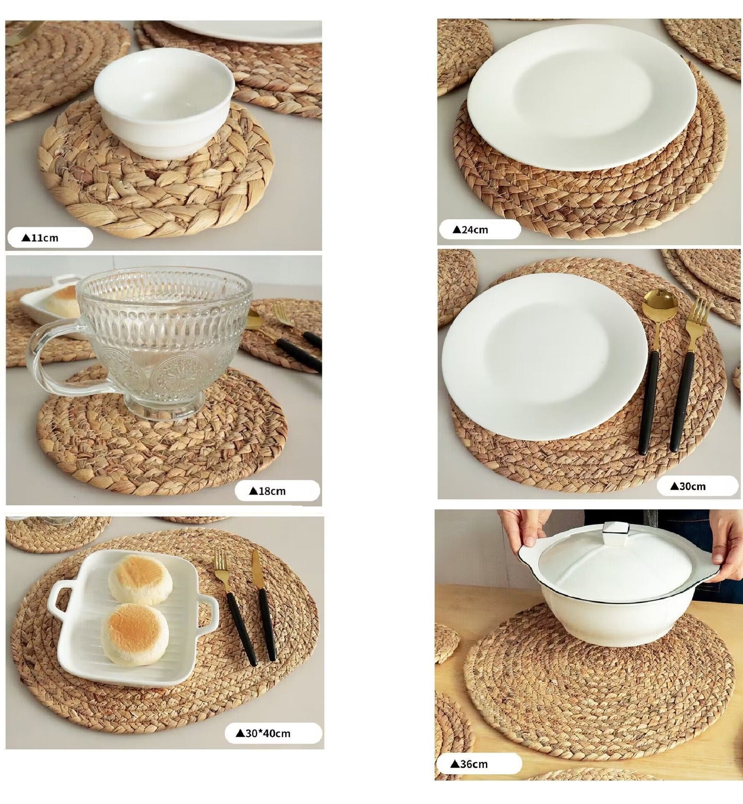 JIYUERLTD Straw placemat, Water grass Mat, hyacinth grass placemat, plate mat, coaster, pot mat,heat insulation mat for home kitchen