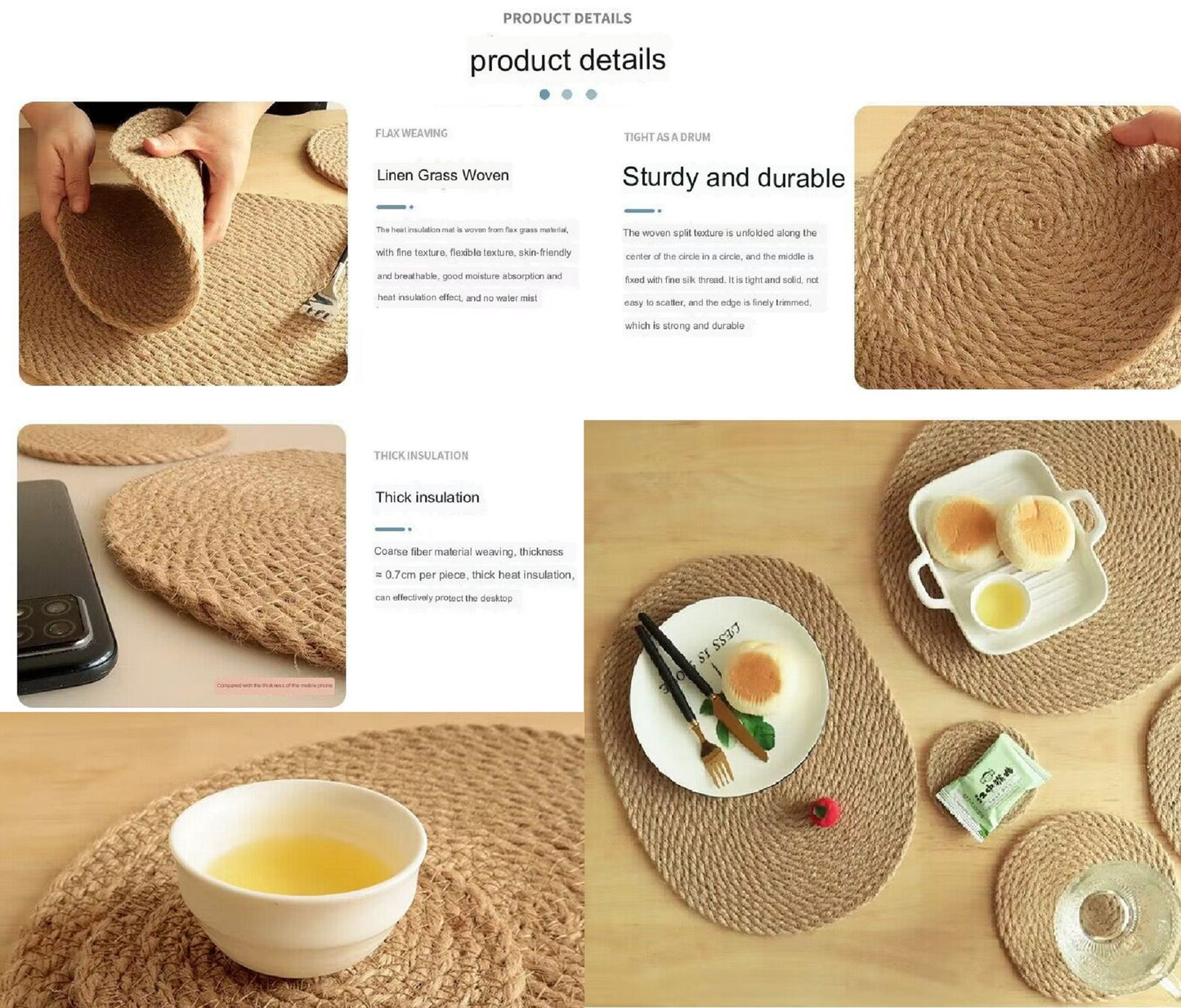 Premium Kitchen Accessories: Insulated Mat, Linen Woven Placemat, Round Silent Pad, Heat-resistant Table Mat, Non-slip Mat