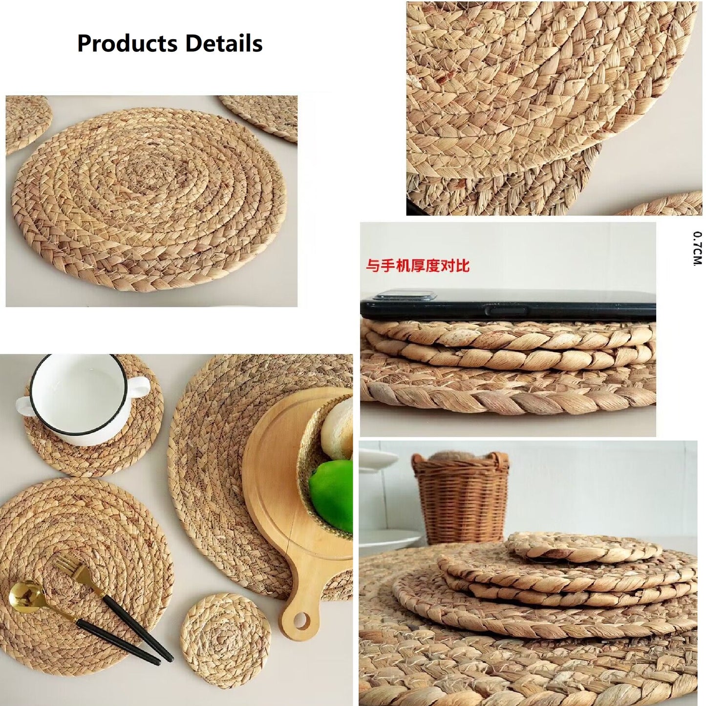 JIYUERLTD Straw placemat, Water grass Mat, hyacinth grass placemat, plate mat, coaster, pot mat,heat insulation mat for home kitchen