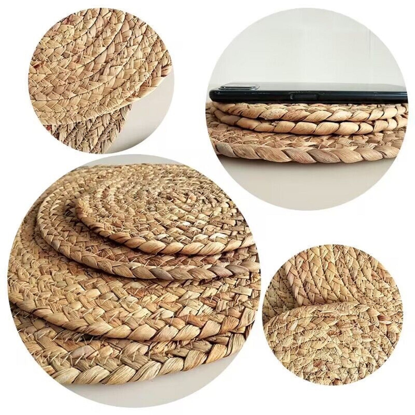 JIYUERLTD Straw placemat, Water grass Mat, hyacinth grass placemat, plate mat, coaster, pot mat,heat insulation mat for home kitchen