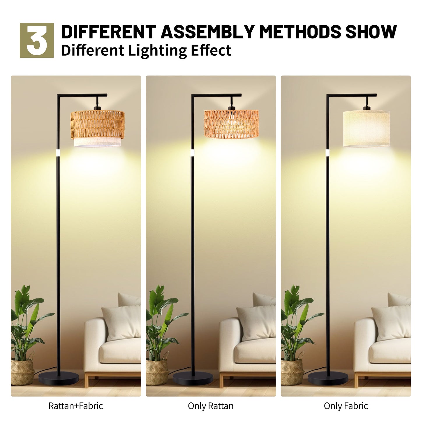JIYUERLTD Boho Rattan Floor Lamp, Adjustable Height Bohemian Floor Lamps, Dimmable Standing Lamp with Remote Control, Rustic Lighting for Living Room, Bedroom, or Office - JIYUERLTDJIYUERLTD Boho Rattan Floor Lamp, Adjustable Height Bohemian Floor Lamps, Dimmable Standing Lamp with Remote Control, Rustic Lighting for Living Room, Bedroom, or Office