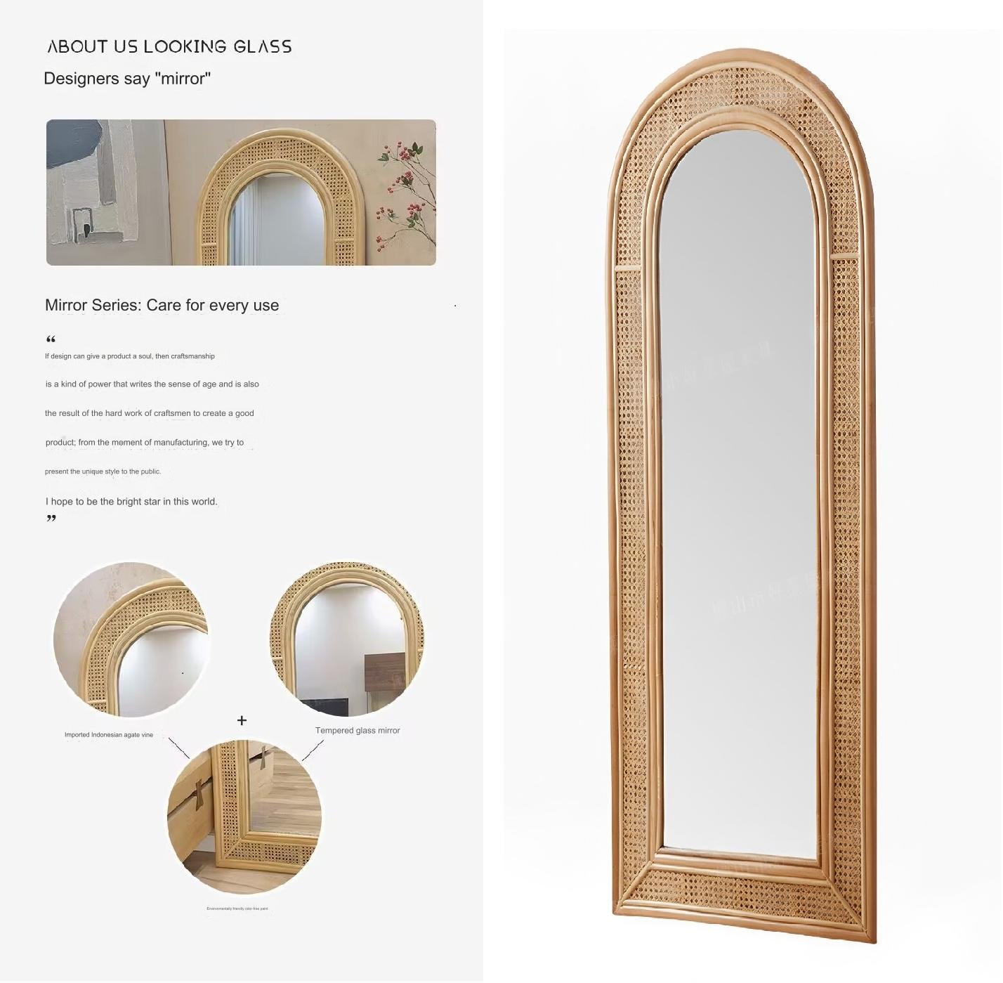 JIYUERLTD Full - length mirror, Decorative Chic Mirror, Vintage Rattan Framed Large Mirror for Bathroom, Living Room, and Entryway(73*170cm) - JIYUERLTDJIYUERLTD Full - length mirror, Decorative Chic Mirror, Vintage Rattan Framed Large Mirror for Bathroom, Living Room, and Entryway(73*170cm)