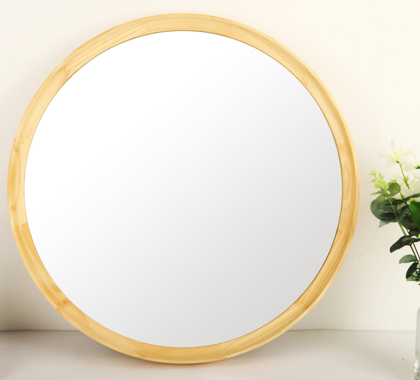 JIYUERLTD Round Mirrors 24inch Wall Mirrors Decorative Wood Frame Morden Mirrors for Bathroom Entryways Living Rooms and More.(Large 60cm Thin Frame) - JIYUERLTDJIYUERLTD Round Mirrors 24inch Wall Mirrors Decorative Wood Frame Morden Mirrors for Bathroom Entryways Living Rooms and More.(Large 60cm Thin Frame)