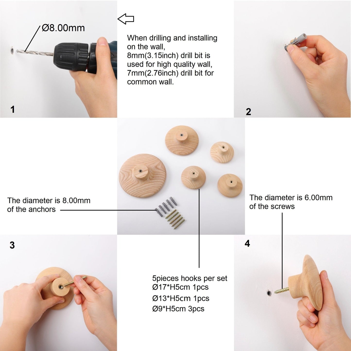JIYUERLTD Wall Hooks Coat Hooks 5Pcs Dots Hook for Home Decor(Natural Wood) - JIYUERLTDJIYUERLTD Wall Hooks Coat Hooks 5Pcs Dots Hook for Home Decor(Natural Wood)