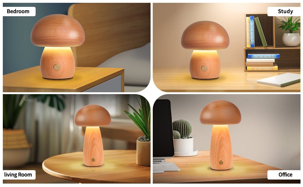 Wooden Mushroom Night Light USB Rechargeable LED Desk Lamp, Cute & Cozy Nursery Lamp, Eco - Friendly Beechwood Table Light - JIYUERLTDWooden Mushroom Night Light USB Rechargeable LED Desk Lamp, Cute & Cozy Nursery Lamp, Eco - Friendly Beechwood Table Light