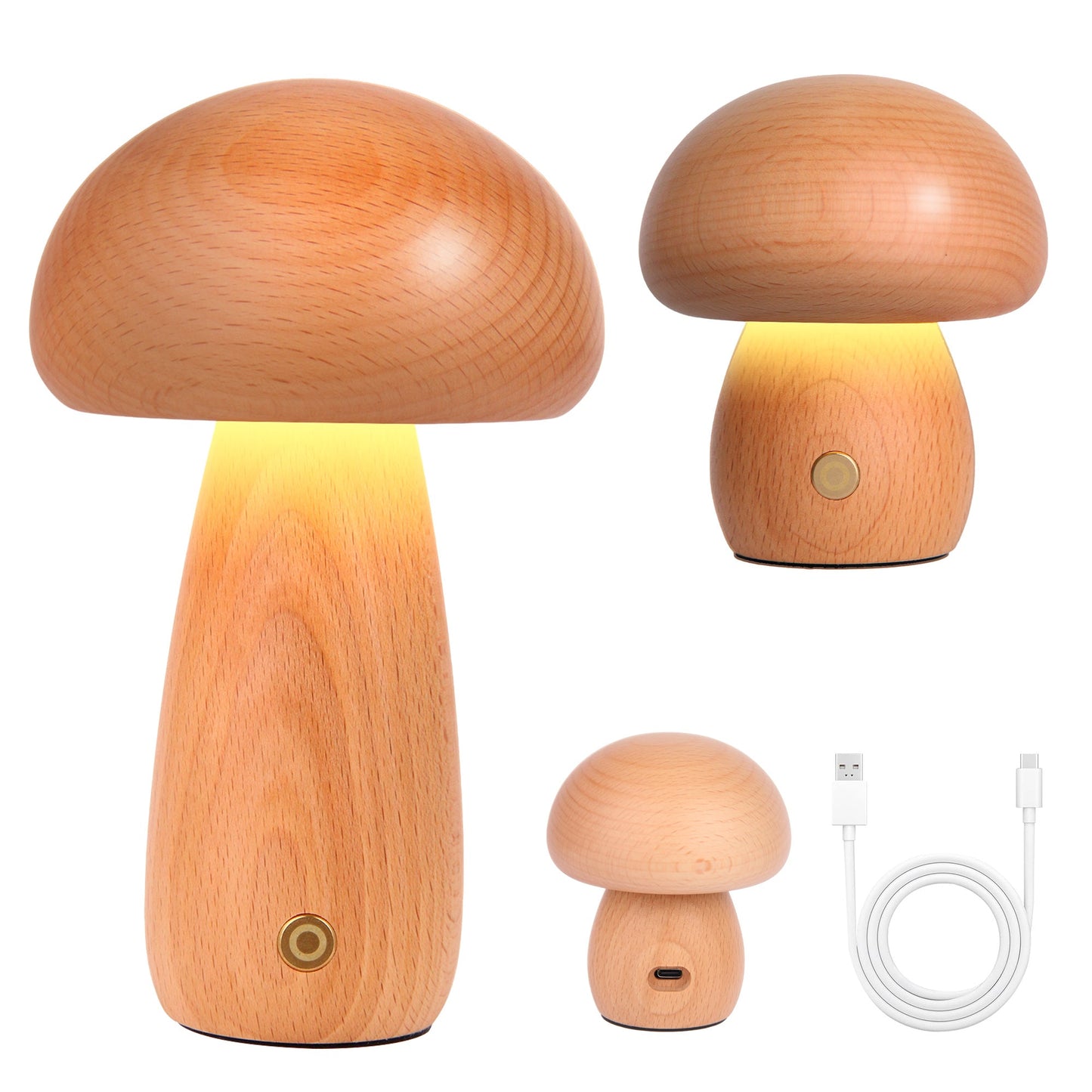 Wooden Mushroom Night Light USB Rechargeable LED Desk Lamp, Cute & Cozy Nursery Lamp, Eco - Friendly Beechwood Table Light - JIYUERLTDWooden Mushroom Night Light USB Rechargeable LED Desk Lamp, Cute & Cozy Nursery Lamp, Eco - Friendly Beechwood Table Light