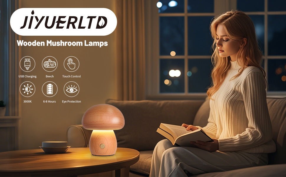 Wooden Mushroom Night Light USB Rechargeable LED Desk Lamp, Cute & Cozy Nursery Lamp, Eco - Friendly Beechwood Table Light - JIYUERLTDWooden Mushroom Night Light USB Rechargeable LED Desk Lamp, Cute & Cozy Nursery Lamp, Eco - Friendly Beechwood Table Light