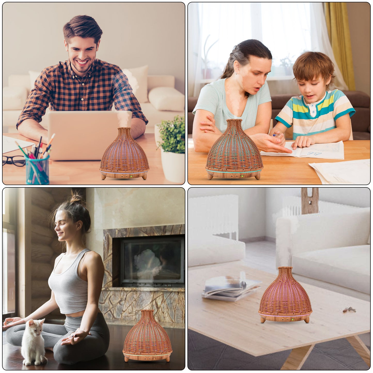 JIYUERLTD 500 ml Öldiffusor, Premium-Retro-Rattan, Ultraschall-Aromatherapie-Duftölbefeuchter, Verdampfer