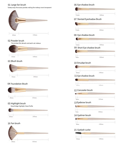 JIYUERLTD Luxe Makeup Brushes Collection - 16pcs Premium Makeup Brush Set Concealer Eye Shadow Blush Pack