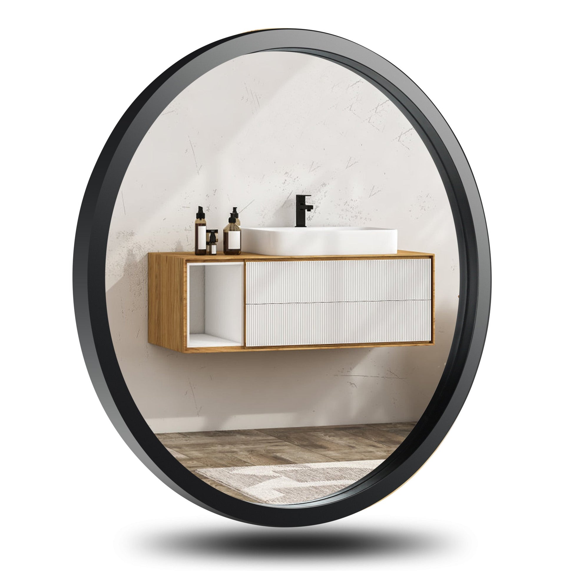 JIYUERLTD Round Mirrors 24inch Wall Mirrors Decorative Wood Frame Morden Mirrors for Bathroom Entryways Living Rooms and More. - JIYUERLTDJIYUERLTD Round Mirrors 24inch Wall Mirrors Decorative Wood Frame Morden Mirrors for Bathroom Entryways Living Rooms and More.