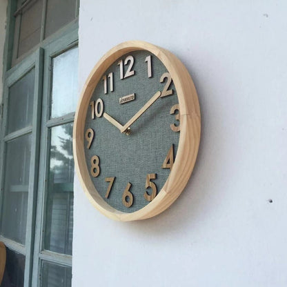 JIYUERLTD Silent Wall Clock 12 In Kitchen Clock with 3D Wood Numbers, Non-Ticking Quartz Movement, Linen Face and Wood Frame for Home, Office, Classroom(Green) - JIYUERLTDJIYUERLTD Silent Wall Clock 12 In Kitchen Clock with 3D Wood Numbers, Non-Ticking Quartz Movement, Linen Face and Wood Frame for Home, Office, Classroom(Green)