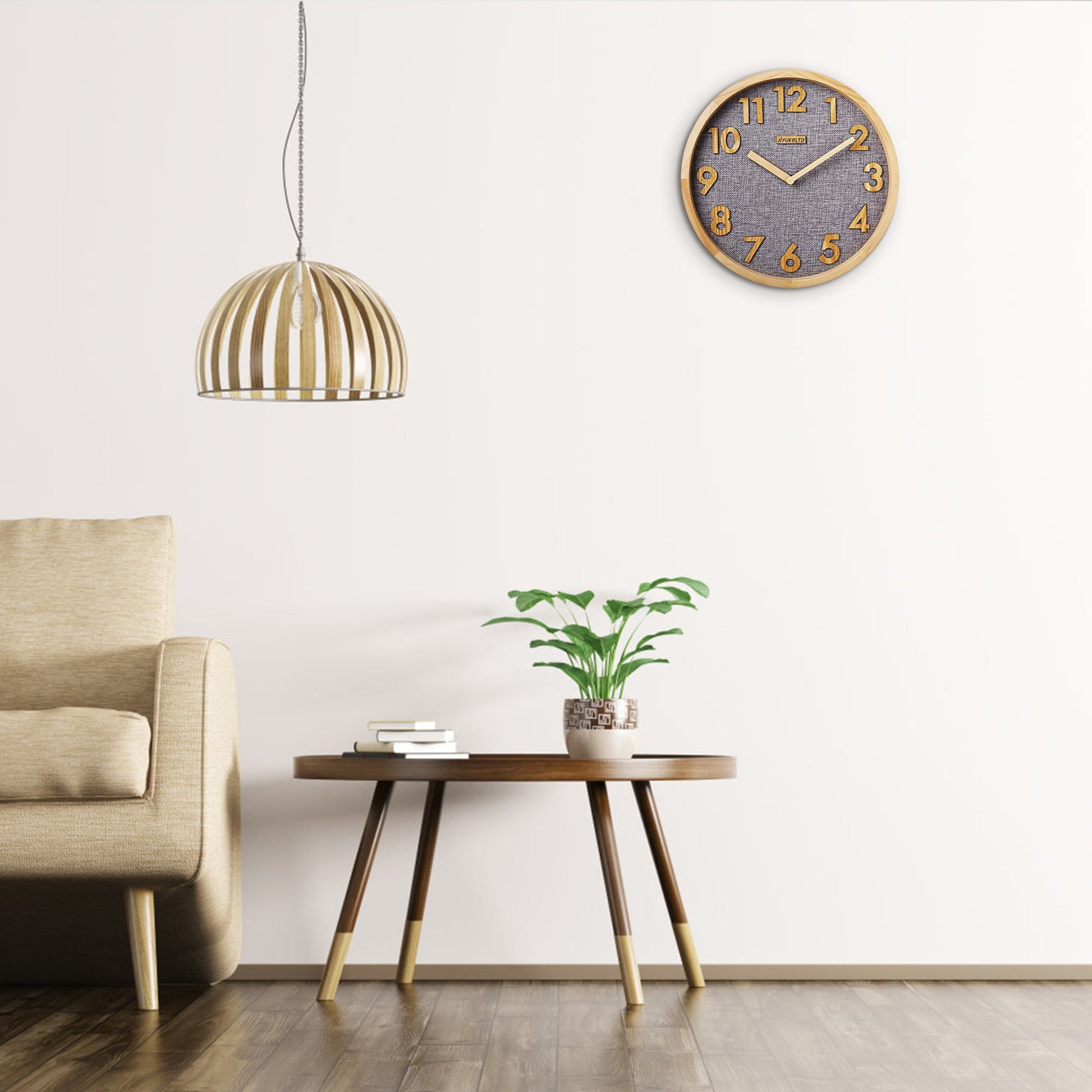 JIYUERLTD Silent Wall Clock 12 In Kitchen Clock with 3D Wood Numbers, Non-Ticking Quartz Movement, Linen Face and Wood Frame for Home, Office, Classroom(Green) - JIYUERLTDJIYUERLTD Silent Wall Clock 12 In Kitchen Clock with 3D Wood Numbers, Non-Ticking Quartz Movement, Linen Face and Wood Frame for Home, Office, Classroom(Green)