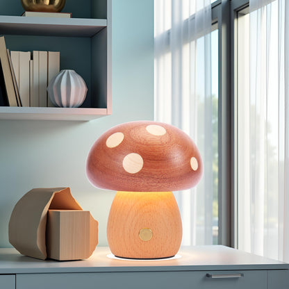 Wooden Mushroom Night Light USB Rechargeable LED Desk Lamp, Cute & Cozy Nursery Lamp, Eco - Friendly Beechwood Table Light - JIYUERLTDWooden Mushroom Night Light USB Rechargeable LED Desk Lamp, Cute & Cozy Nursery Lamp, Eco - Friendly Beechwood Table Light