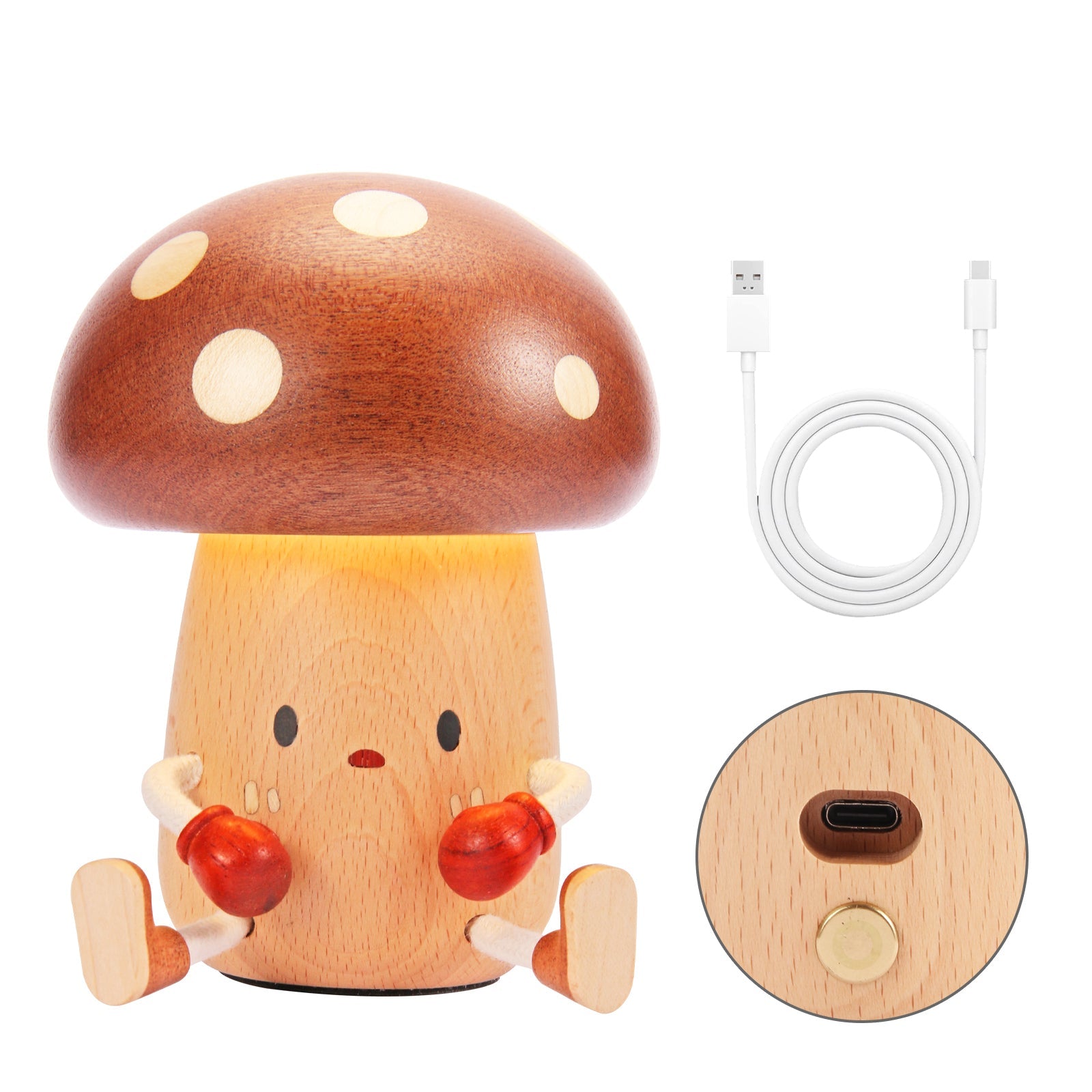 Wooden Mushroom Night Light USB Rechargeable LED Desk Lamp, Cute & Cozy Nursery Lamp, Eco - Friendly Beechwood Table Light - JIYUERLTDWooden Mushroom Night Light USB Rechargeable LED Desk Lamp, Cute & Cozy Nursery Lamp, Eco - Friendly Beechwood Table Light