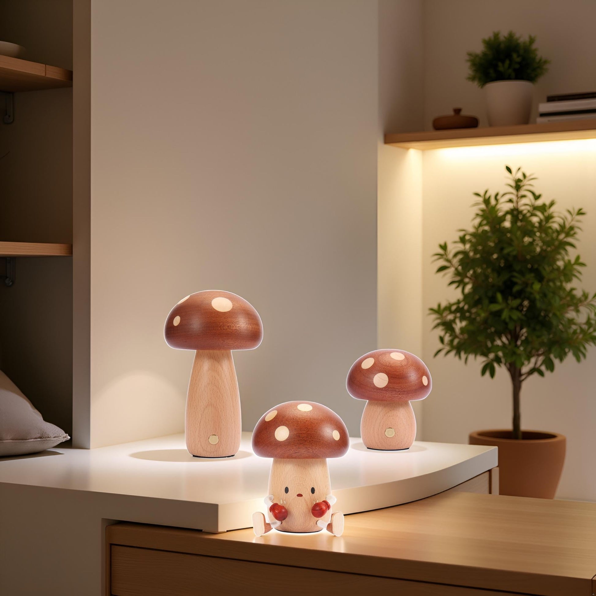 Wooden Mushroom Night Light USB Rechargeable LED Desk Lamp, Cute & Cozy Nursery Lamp, Eco - Friendly Beechwood Table Light - JIYUERLTDWooden Mushroom Night Light USB Rechargeable LED Desk Lamp, Cute & Cozy Nursery Lamp, Eco - Friendly Beechwood Table Light