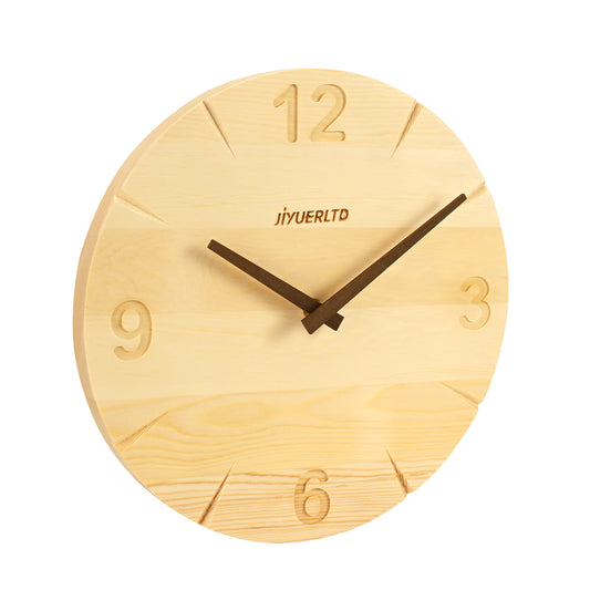 JIYUERLTD Modern Solid Wood Clock - 12“ Silent Wall Clock,Decorative Clock for Bedroom, Living Room, Kitchen, Office and Hotel