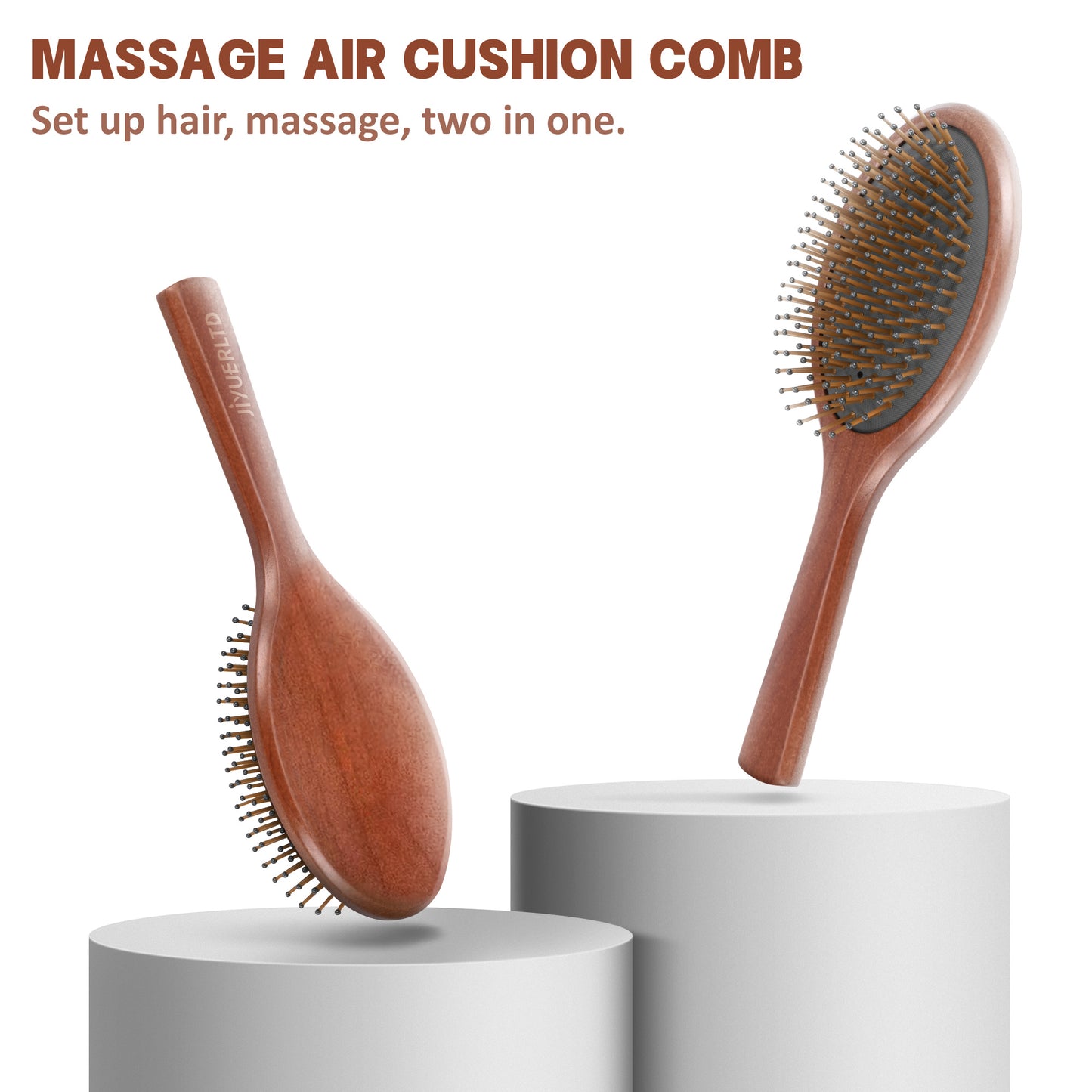 JIYUERLTD Cherry Wood Air Cushion Comb - Large Wooden Hair Brush with High Elastic Air Bag and Scalp Massage - Smooths Curly and Straight Hair - Ideal for Men, Women, and Children (Oval Shape)