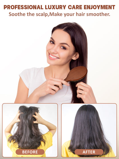 JIYUERLTD Cherry Wood Air Cushion Comb - Large Wooden Hair Brush with High Elastic Air Bag and Scalp Massage - Smooths Curly and Straight Hair - Ideal for Men, Women, and Children (Oval Shape)
