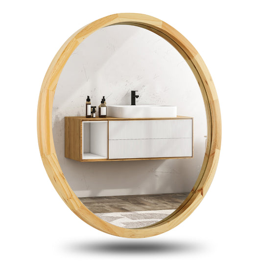JIYUERLTD Round Mirrors 24inch Wall Mirrors Decorative Wood Frame Morden Mirrors for Bathroom Entryways Living Rooms and More.