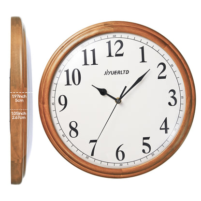 JIYUERLTD Rustic Vintage Wooden Clock - 14" Large Wall Clock, Silent Non-Ticking Decorative Clock for Home, Kitchen, and Living Room