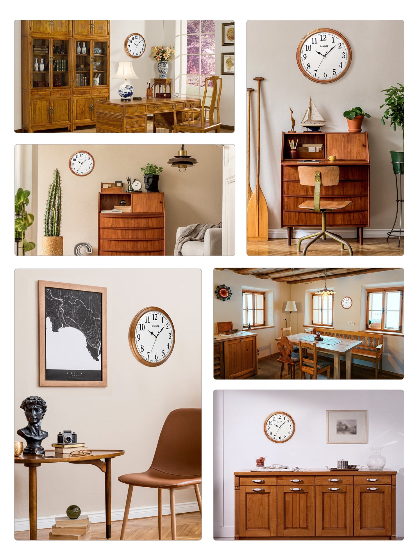 JIYUERLTD Rustikale Vintage-Holzuhr – 35,6 cm große Wanduhr, leise, nicht tickende dekorative Uhr für Zuhause, Küche und Wohnzimmer