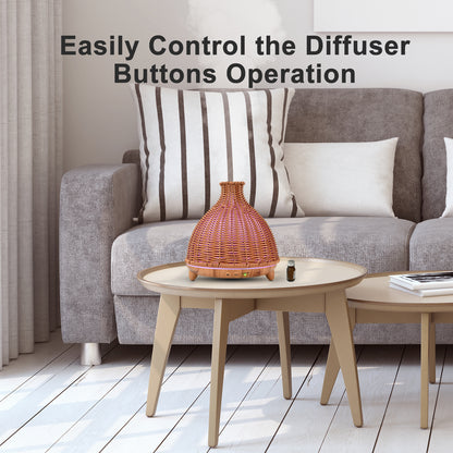 JIYUERLTD 500ml Oil Diffuser, Premium Retro Rattan, Ultrasonic Aromatherapy Fragrant Oil Humidifier, Vaporizer