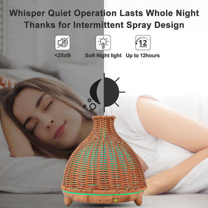 JIYUERLTD 500ml Oil Diffuser, Premium Retro Rattan, Ultrasonic Aromatherapy Fragrant Oil Humidifier, Vaporizer