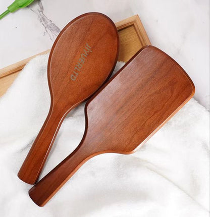 JIYUERLTD Cherry Wood Air Cushion Comb - Large Wooden Hair Brush with High Elastic Air Bag and Scalp Massage - Smooths Curly and Straight Hair - Ideal for Men, Women, and Children (Oval Shape)
