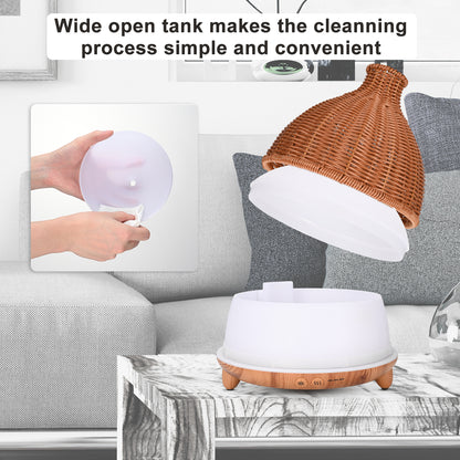 JIYUERLTD 500ml Oil Diffuser, Premium Retro Rattan, Ultrasonic Aromatherapy Fragrant Oil Humidifier, Vaporizer