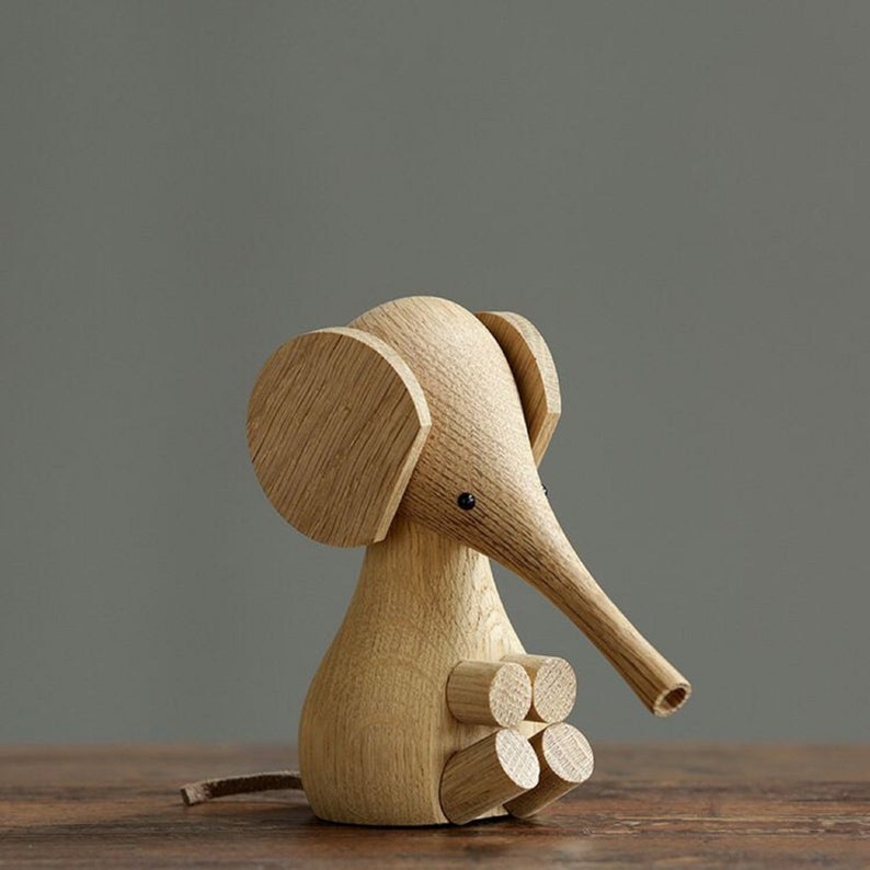 Éléphant en bois, éléphant de sculpture sur bois, cadeau d'anniversaire d'animal en bois, marionnette, cadeau en bois