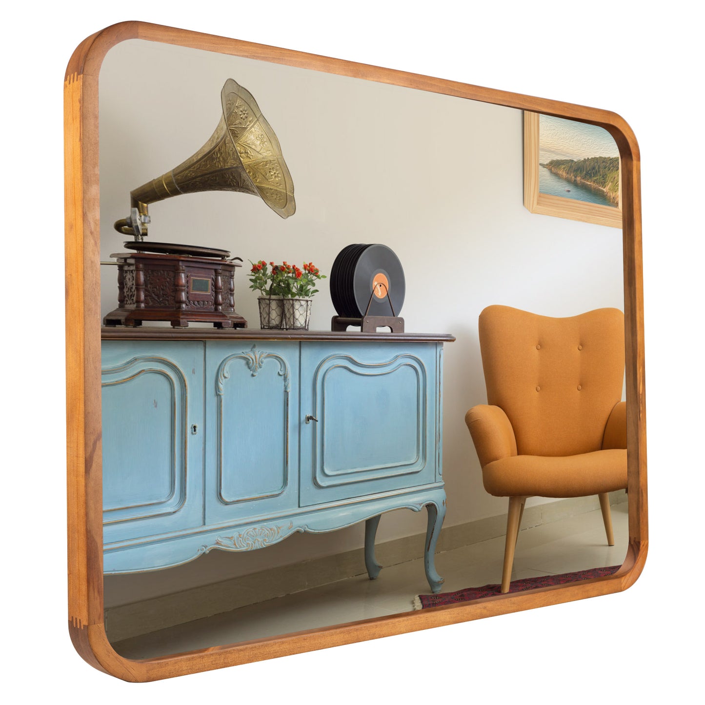 JIYUERLTD Rustikaler Eleganz-Spiegel – 83 x 63 cm, dekorativer, schicker Spiegel, Vintage-Wandspiegel mit Holzrahmen für Badezimmer, Wohnzimmer und Eingangsbereich